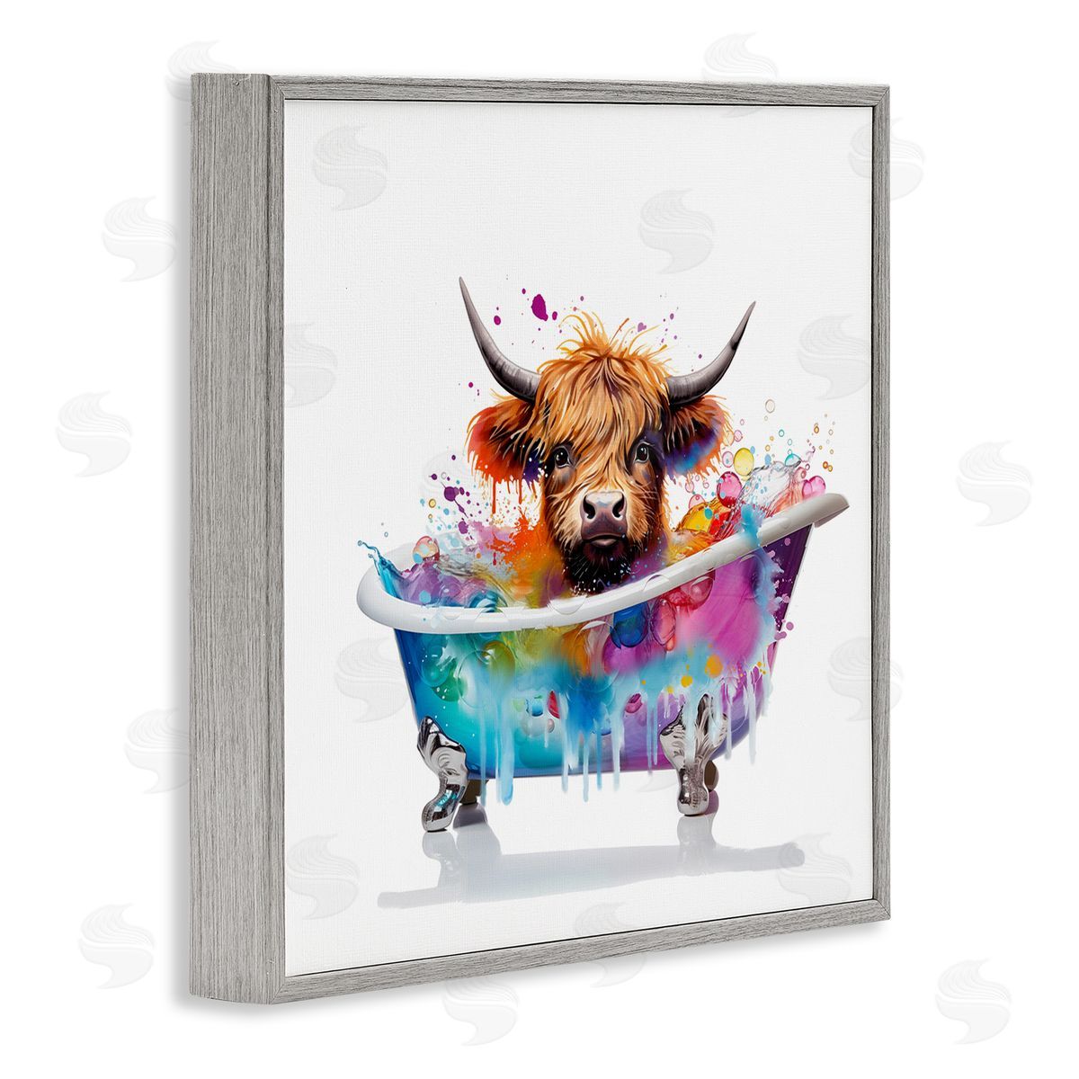 Vivid Bath Time Cattle Grey Frame Print Wall Art, Home Decor by Mary Cunningham
