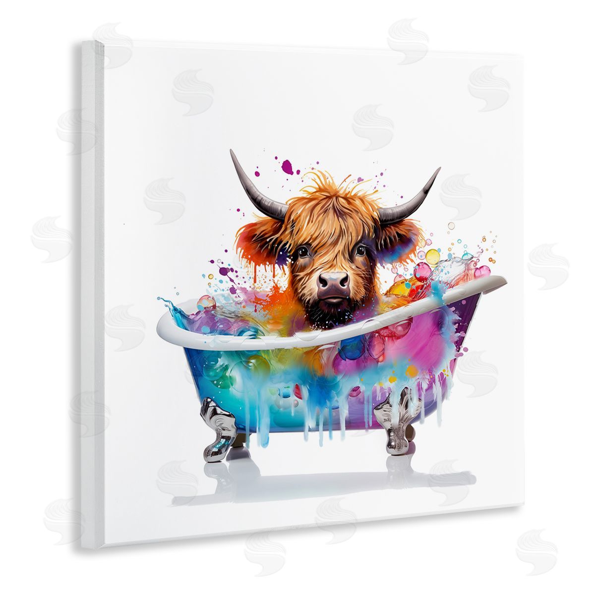 Vivid Bath Time Cattle Wood Plaque Wall Art, Home Decor by Mary Cunningham