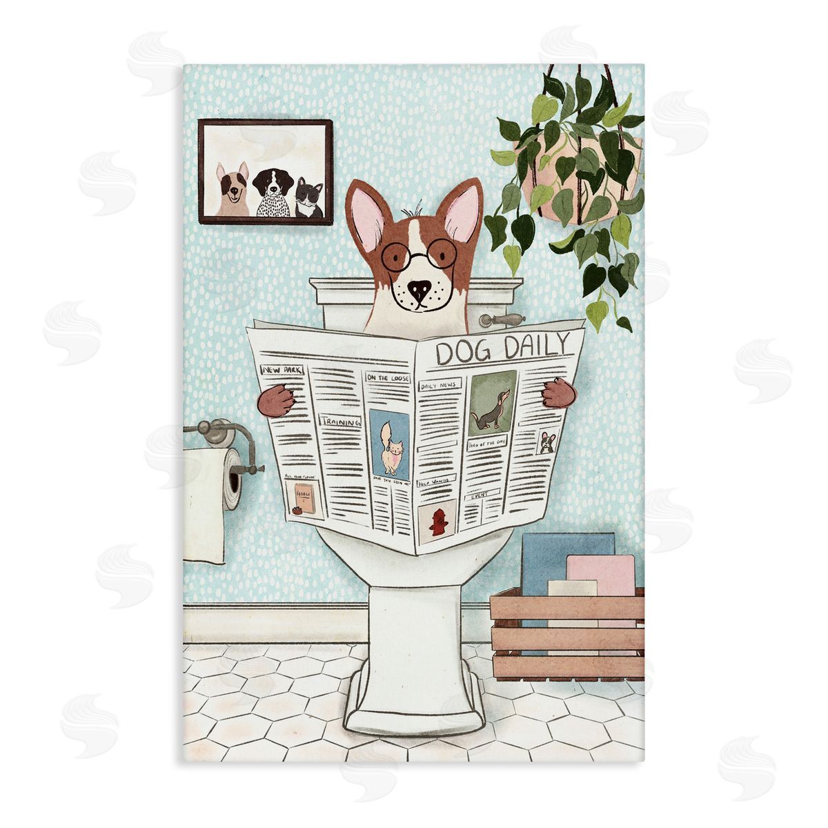 Pup with Newspaper Canvas Wall Art, Home Decor by JJ Design House, LLC.