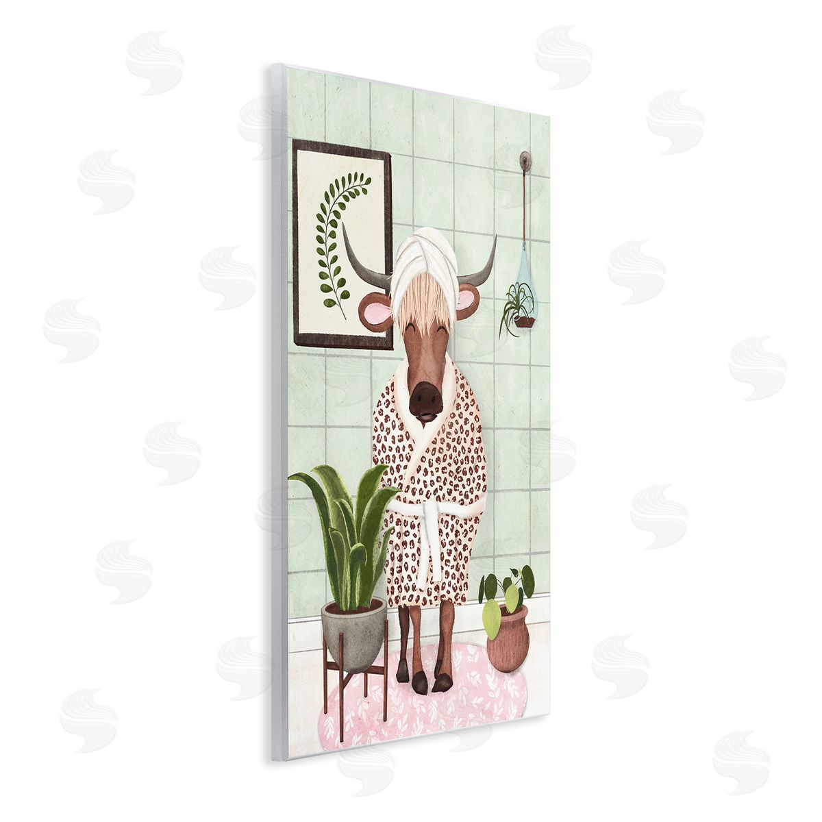 Cow in Bathrobe Wood Plaque Wall Art, Home Decor by JJ Design House, LLC.