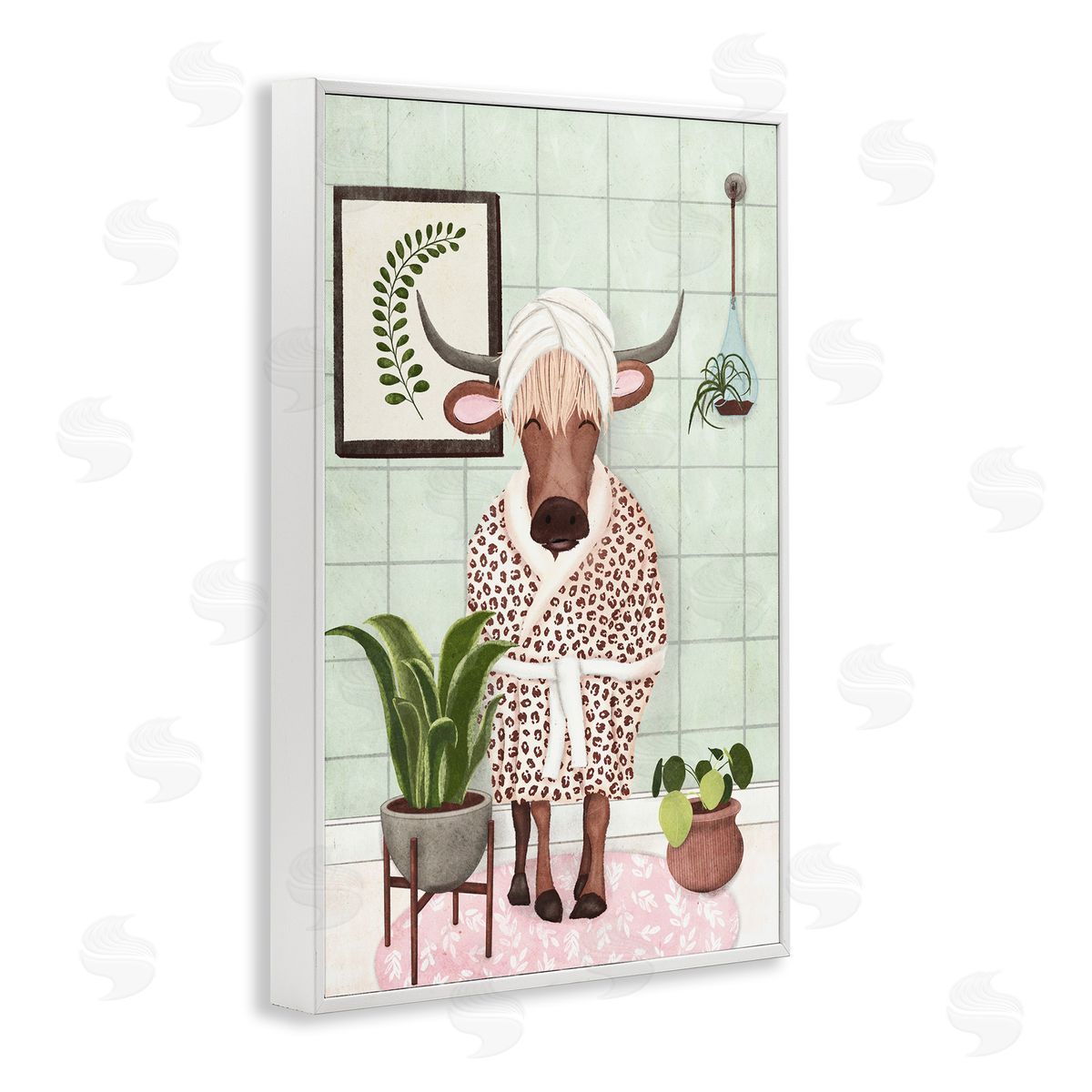 Cow in Bathrobe White Frame Print Wall Art, Home Decor by JJ Design House, LLC.