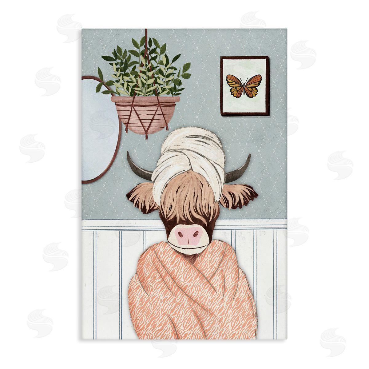 Highland Cow Bathrobe Canvas Wall Art, Home Decor by JJ Design House, LLC.