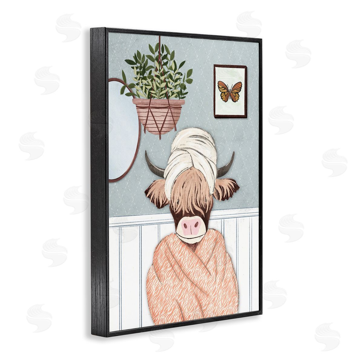 Highland Cow Bathrobe Black Frame Print Wall Art, Home Decor by JJ Design House, LLC.
