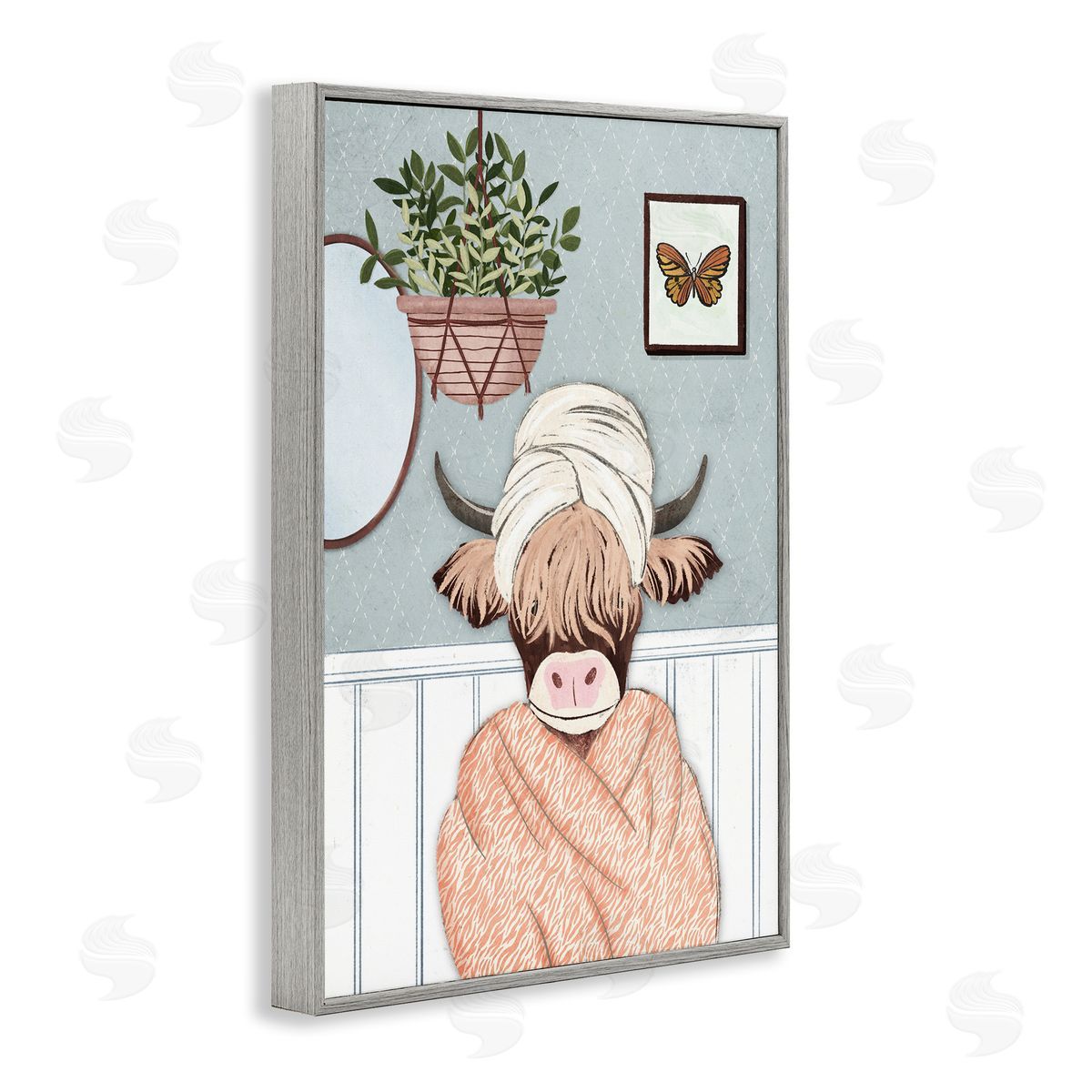 Highland Cow Bathrobe Grey Frame Print Wall Art, Home Decor by JJ Design House, LLC.