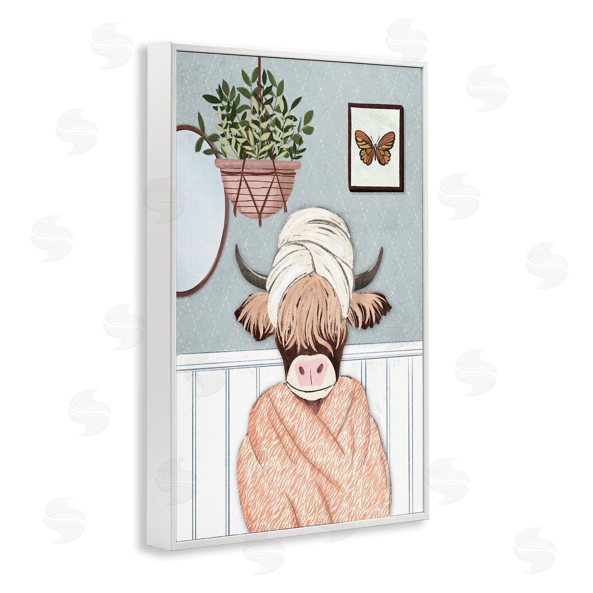 Highland Cow Bathrobe White Frame Print Wall Art, Home Decor by JJ Design House, LLC.