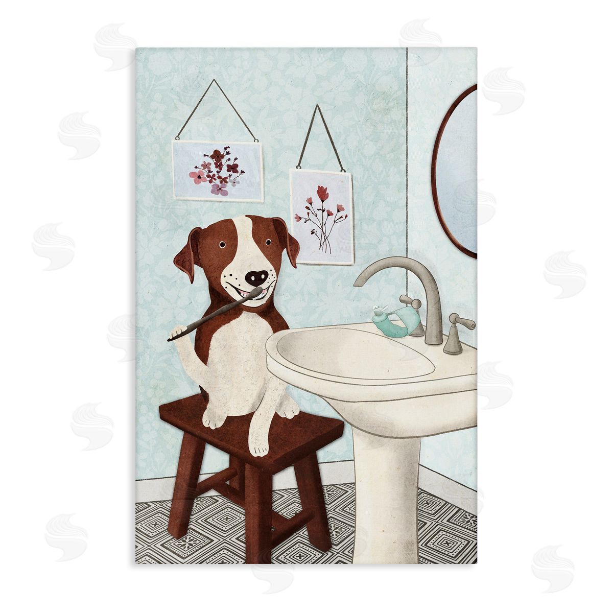 Dog Brushing Teeth Canvas Wall Art, Home Decor by JJ Design House, LLC.