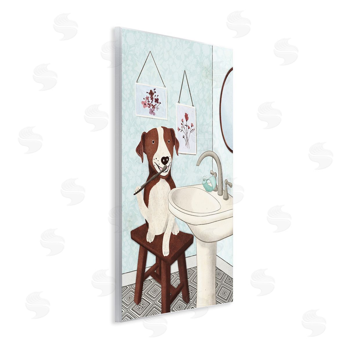 Dog Brushing Teeth Wood Plaque Wall Art, Home Decor by JJ Design House, LLC.