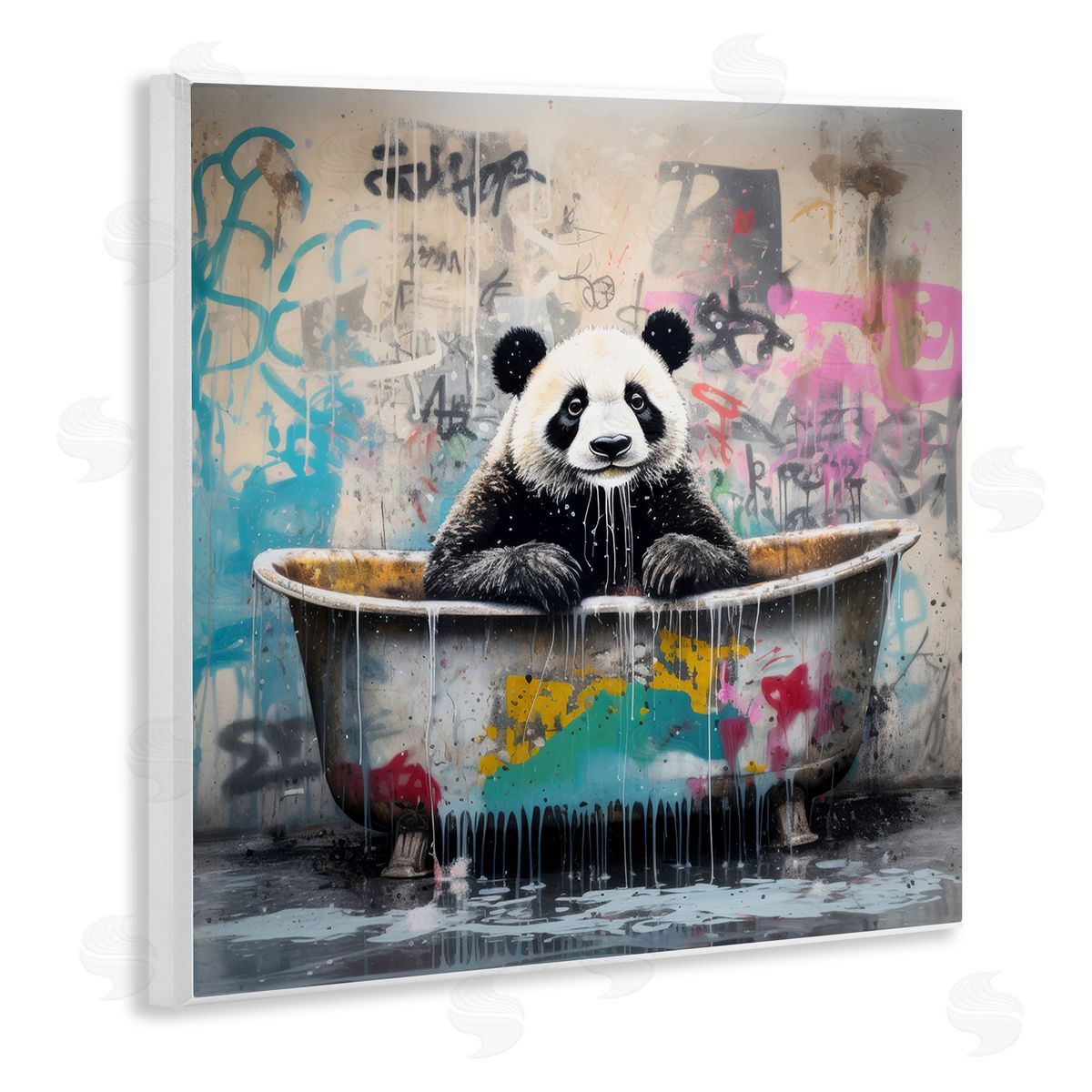 Graffiti Bathing Panda Wood Plaque Wall Art, Home Decor by Lazar Studio