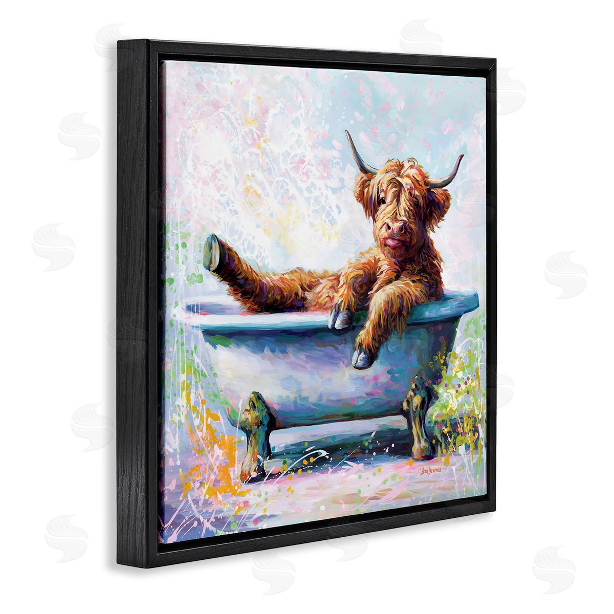Splashing Baby Cow Black Floating Frame Canvas Wall Art, Home Decor by Leon Devenice
