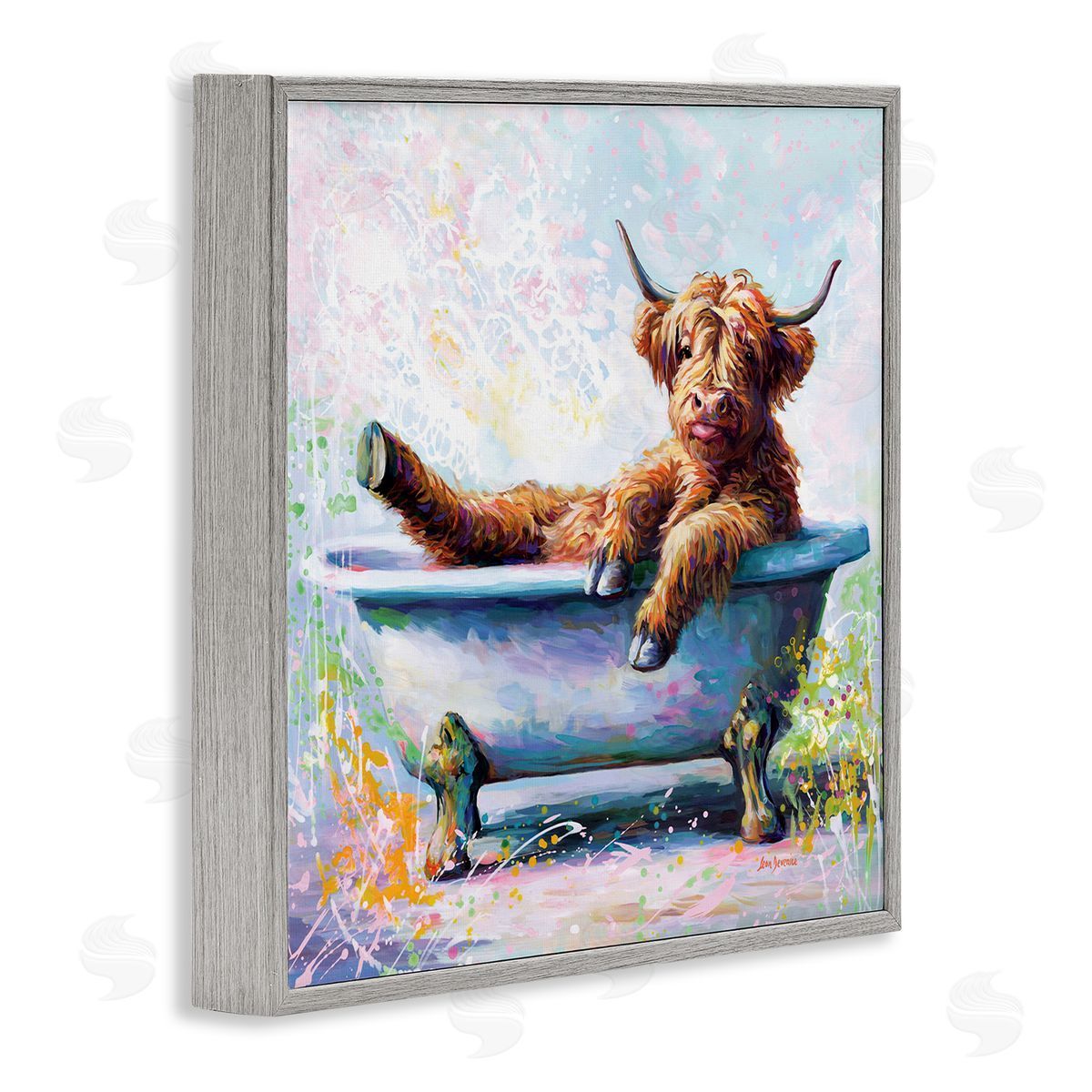 Splashing Baby Cow Grey Frame Print Wall Art, Home Decor by Leon Devenice
