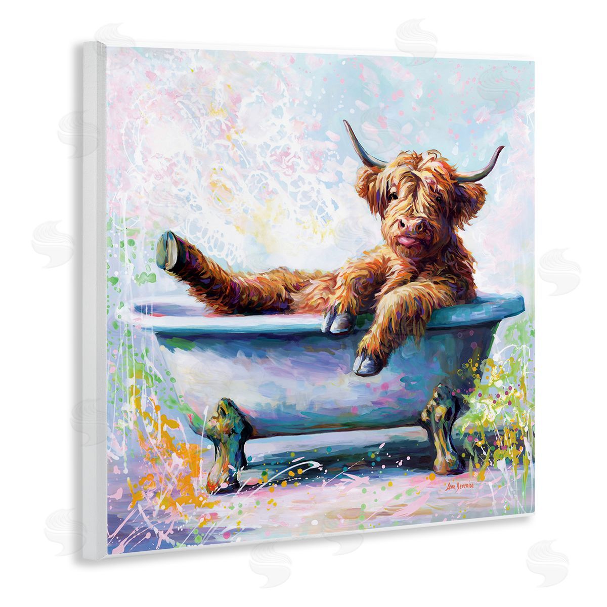 Splashing Baby Cow Wood Plaque Wall Art, Home Decor by Leon Devenice
