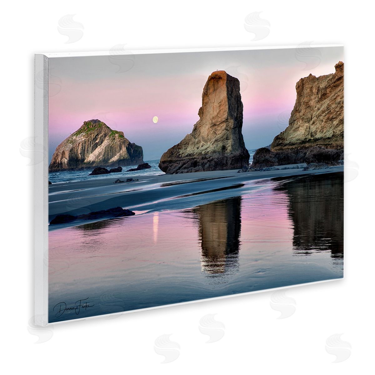 Moonlit Beach Cliffs Wood Plaque Wall Art, Home Decor by Dennis Frates