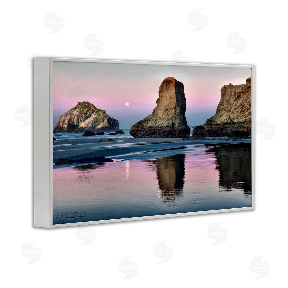 Moonlit Beach Cliffs White Frame Print Wall Art, Home Decor by Dennis Frates