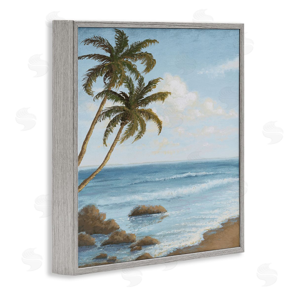 Palm Trees Looming Beach Grey Frame Print Wall Art, Home Decor by Michael Marcon