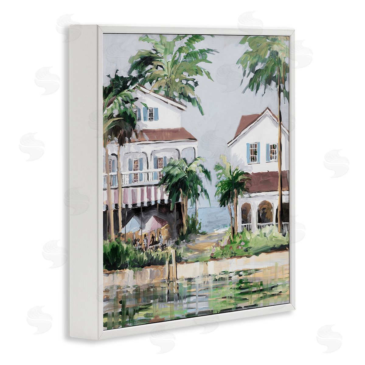 Coastal Bay Cottages White Frame Print Wall Art, Home Decor by Jane Slivka