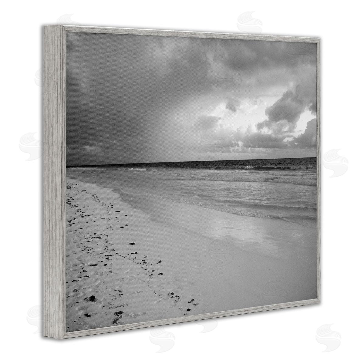 Beach Shore with Footprints Grey Frame Print Wall Art, Home Decor by Jairo Rodriguez
