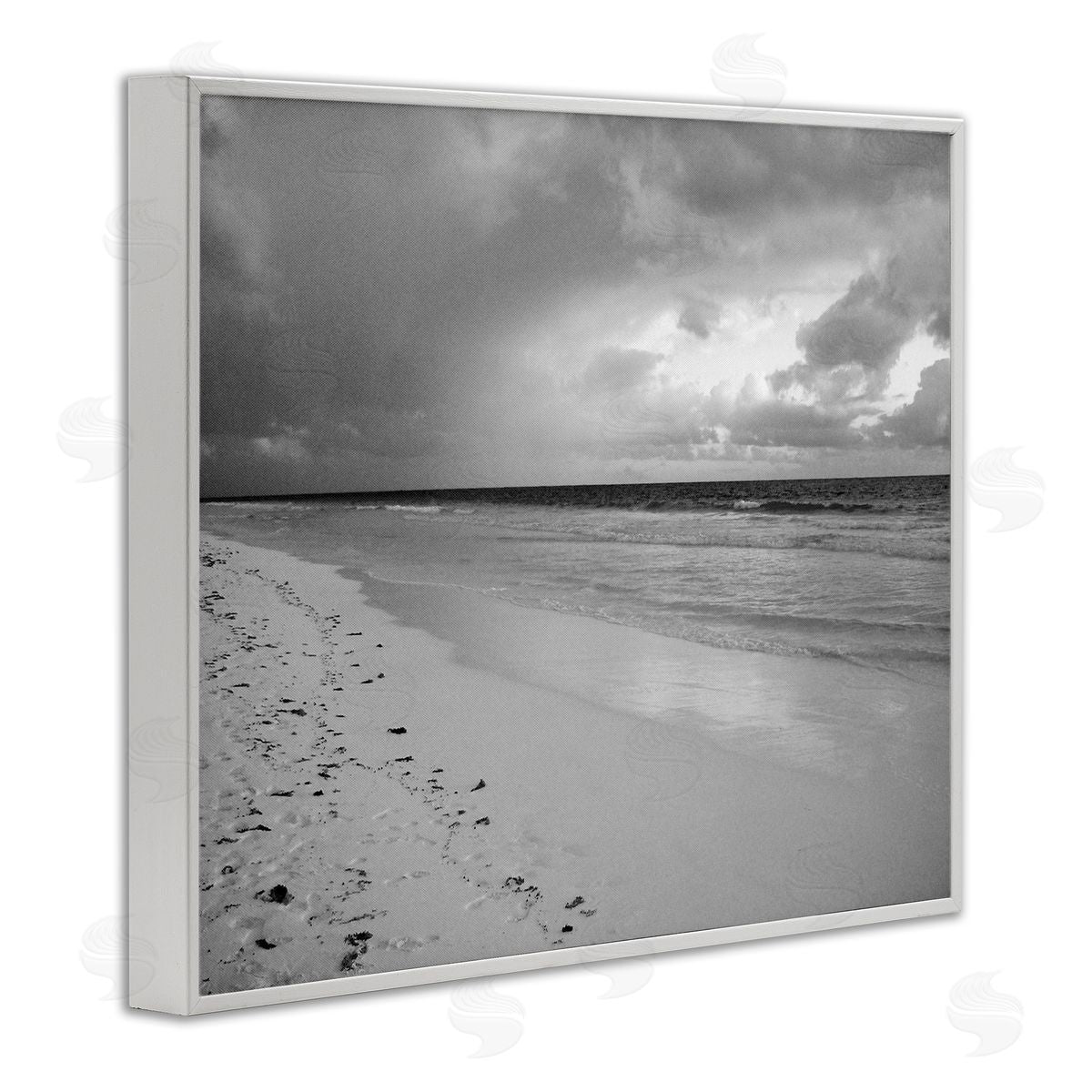 Beach Shore with Footprints White Frame Print Wall Art, Home Decor by Jairo Rodriguez