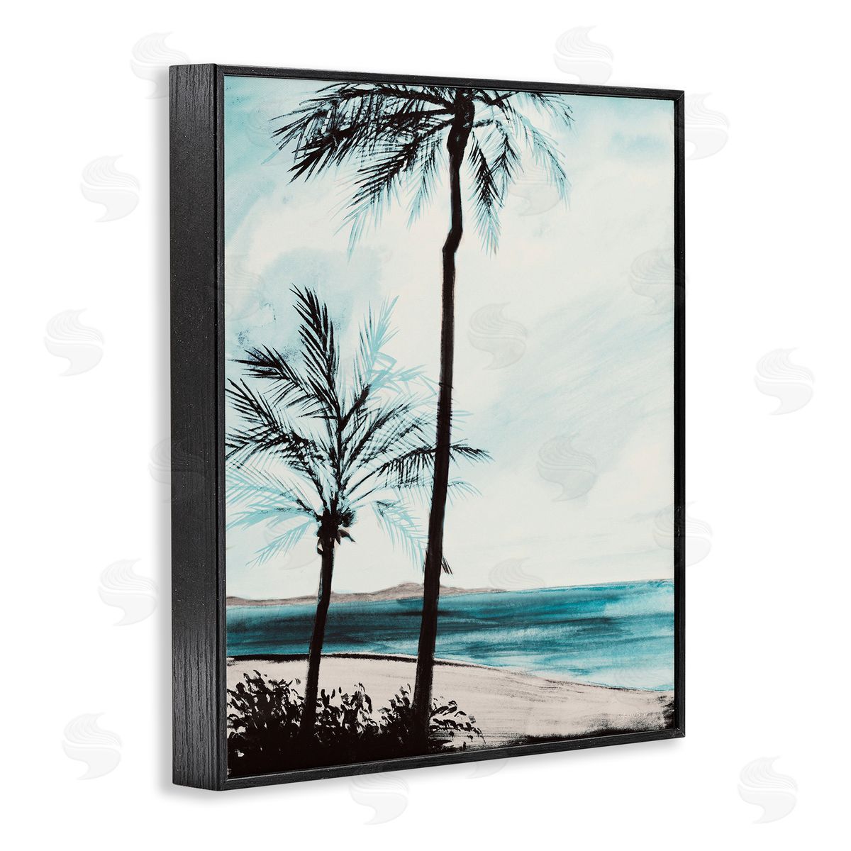 Beach Palm Silhouettes Black Frame Print Wall Art, Home Decor by Linda Baliko