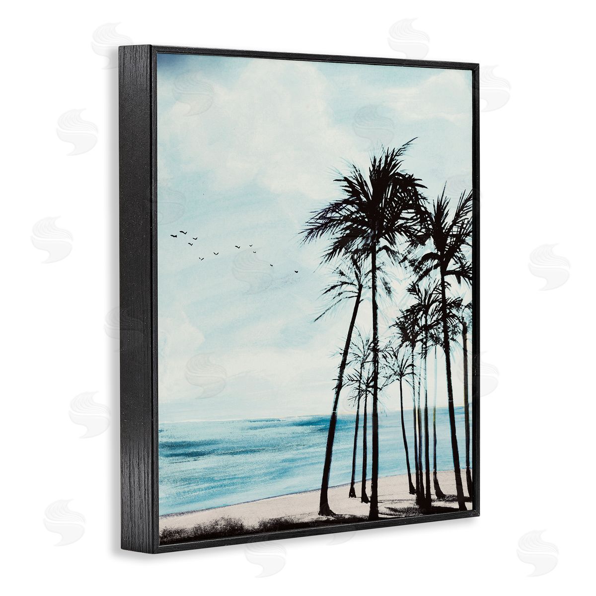 Summer Beach Silhouette Black Frame Print Wall Art, Home Decor by Linda Baliko