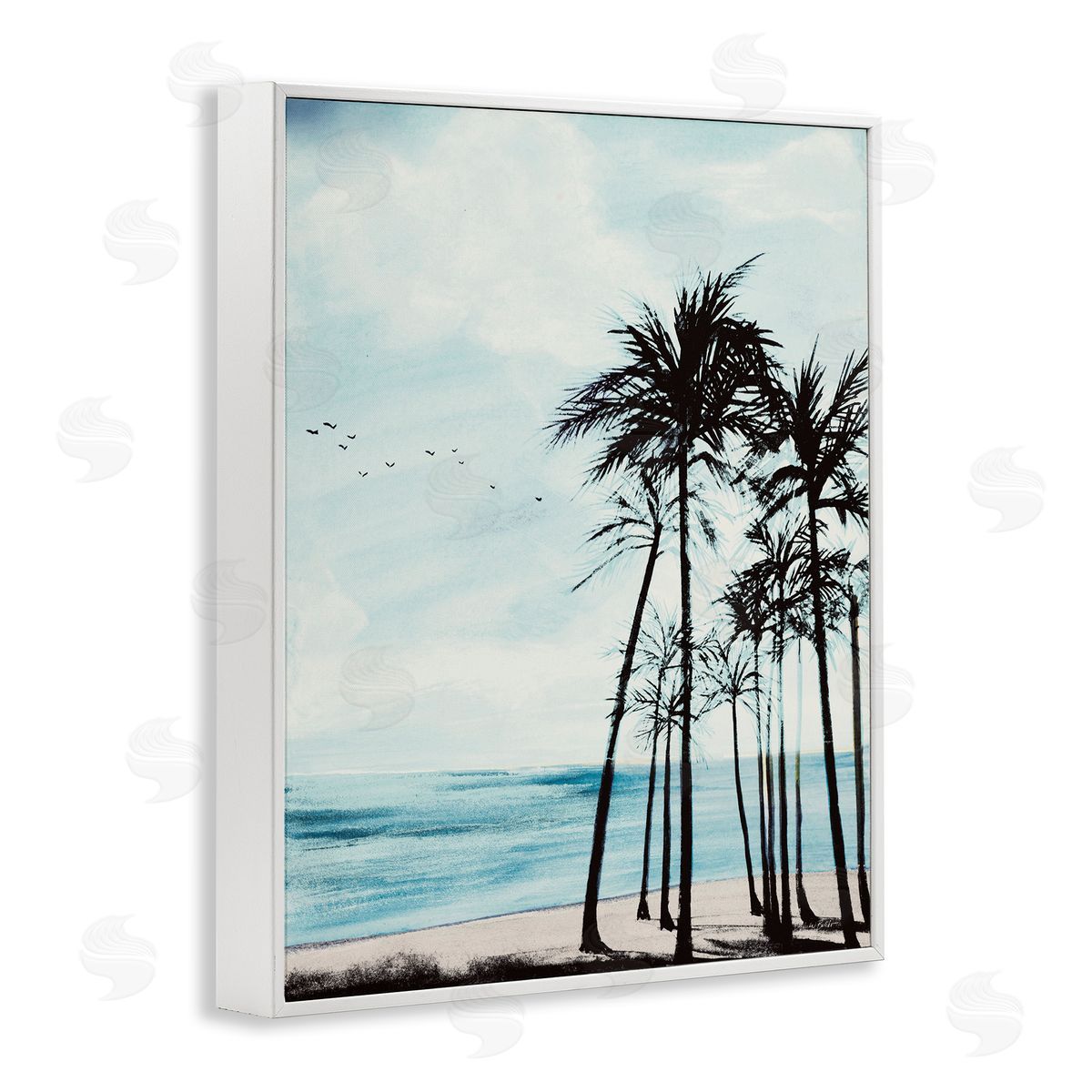 Summer Beach Silhouette White Frame Print Wall Art, Home Decor by Linda Baliko