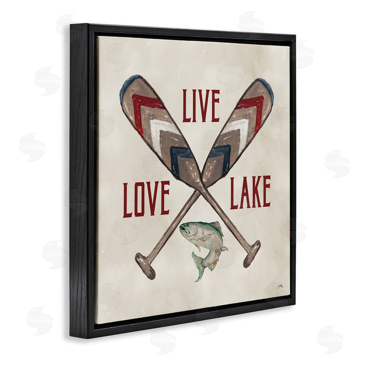Live Love Lake Oars Black Floating Frame Canvas Wall Art, Home Decor by Elizabeth Medley