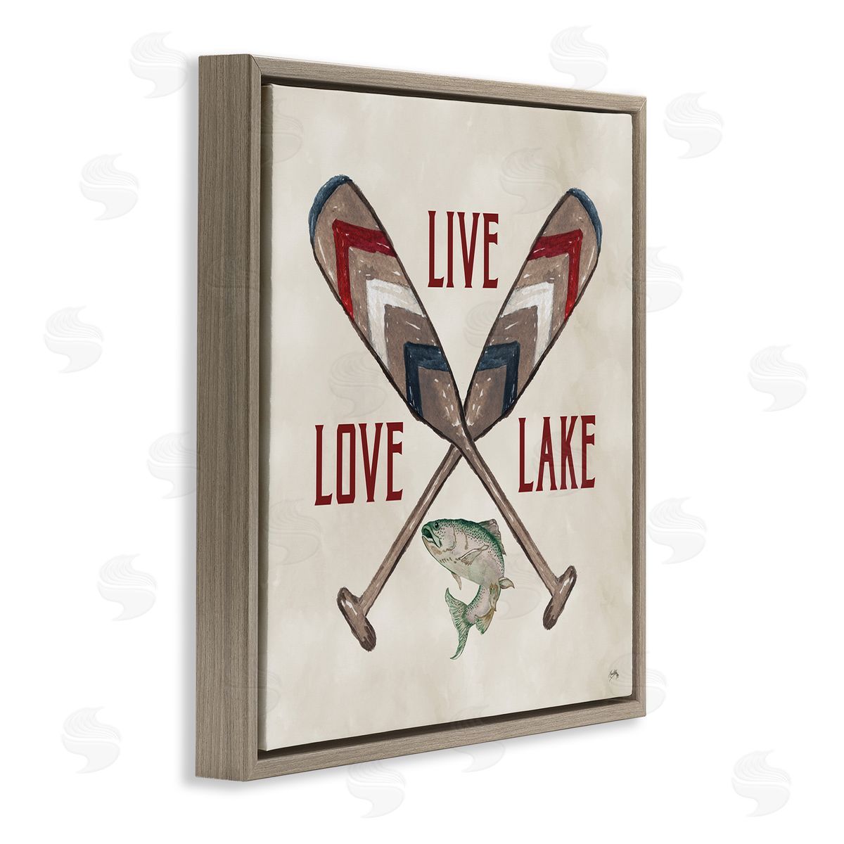 Live Love Lake Oars Brown Floating Frame Canvas Wall Art, Home Decor by Elizabeth Medley