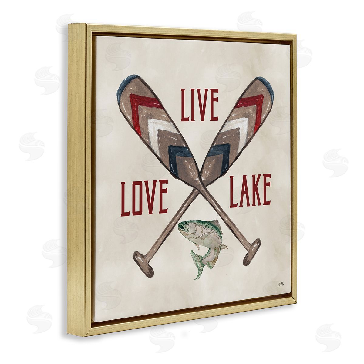 Live Love Lake Oars Gold Floating Frame Canvas Wall Art, Home Decor by Elizabeth Medley