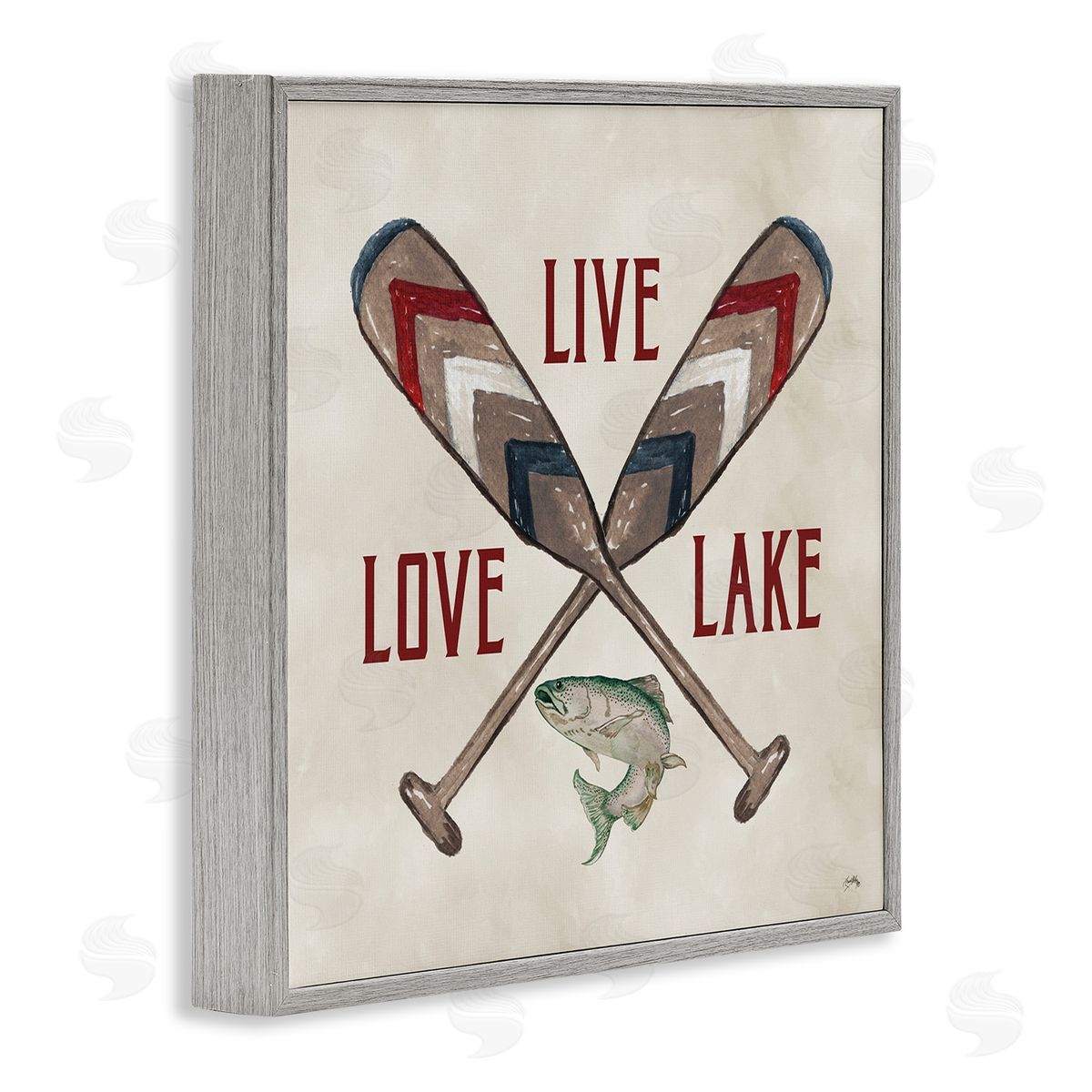 Live Love Lake Oars Grey Frame Print Wall Art, Home Decor by Elizabeth Medley
