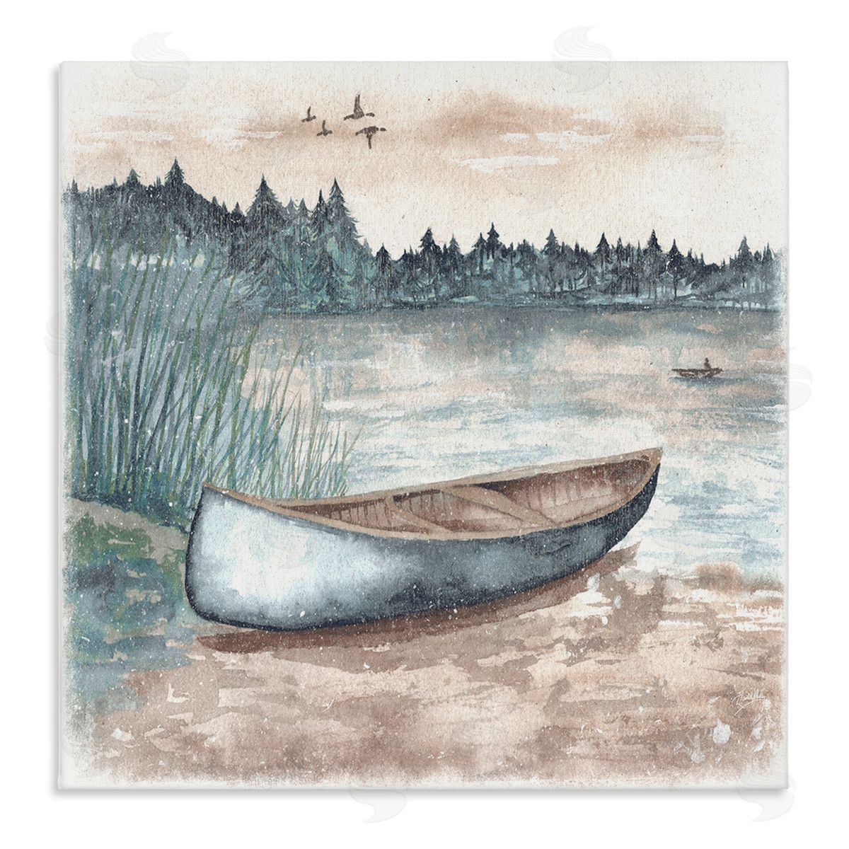 Canoe on Lake Shore Canvas Wall Art, Home Decor by Elizabeth Medley