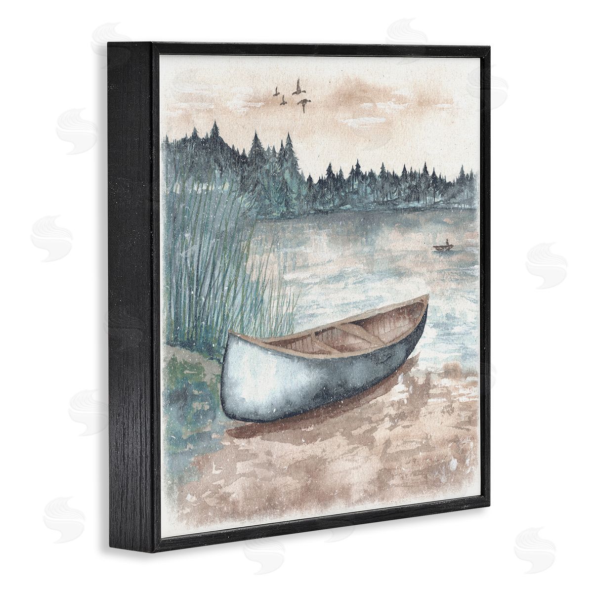 Canoe on Lake Shore Black Frame Print Wall Art, Home Decor by Elizabeth Medley
