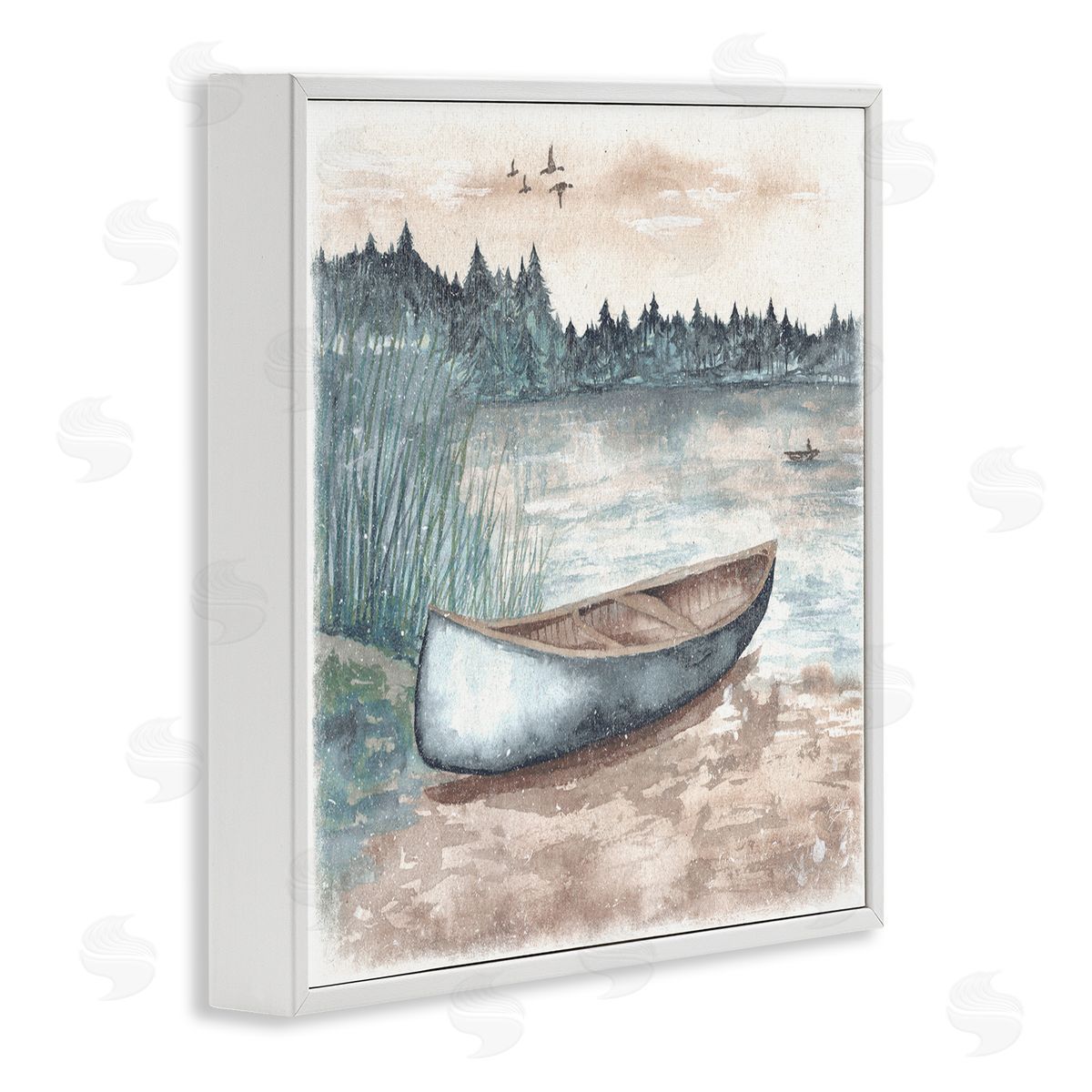 Canoe on Lake Shore White Frame Print Wall Art, Home Decor by Elizabeth Medley