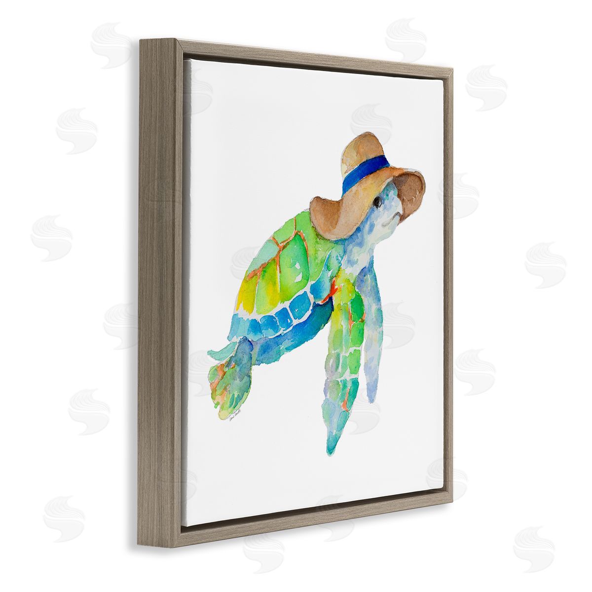 Beach Ready Turtle Brown Floating Frame Canvas Wall Art, Home Decor by Lanie Loreth