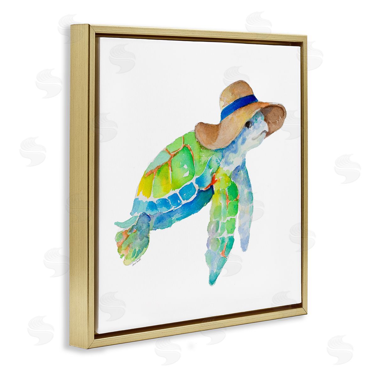 Beach Ready Turtle Gold Floating Frame Canvas Wall Art, Home Decor by Lanie Loreth