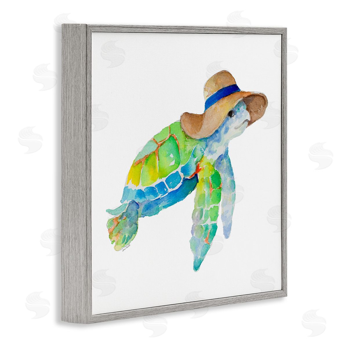 Beach Ready Turtle Grey Frame Print Wall Art, Home Decor by Lanie Loreth
