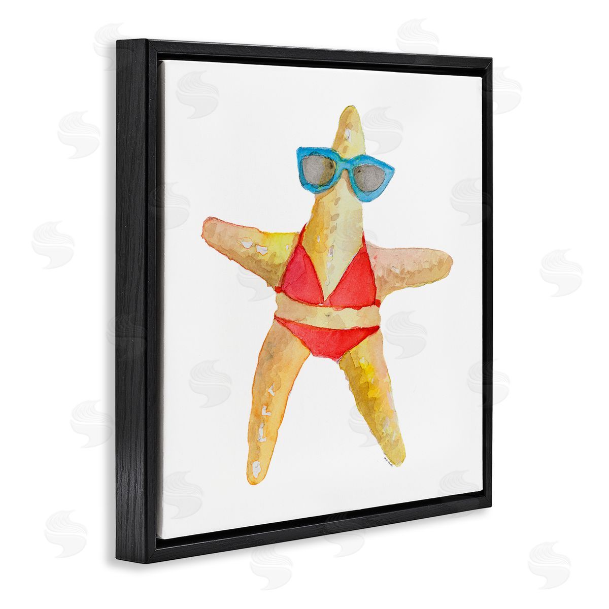 Fun Swimsuit Starfish Black Floating Frame Canvas Wall Art, Home Decor by Lanie Loreth