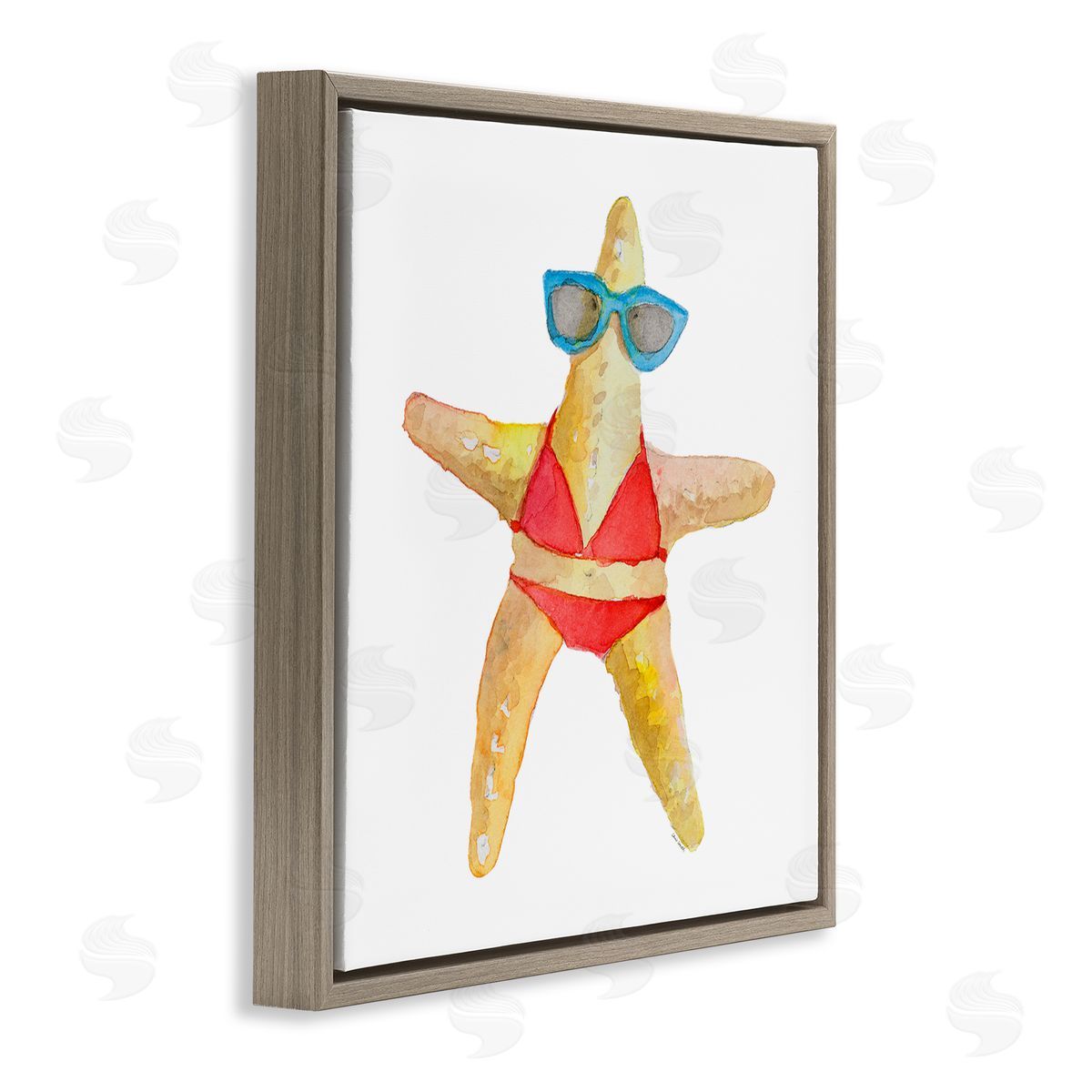 Fun Swimsuit Starfish Brown Floating Frame Canvas Wall Art, Home Decor by Lanie Loreth