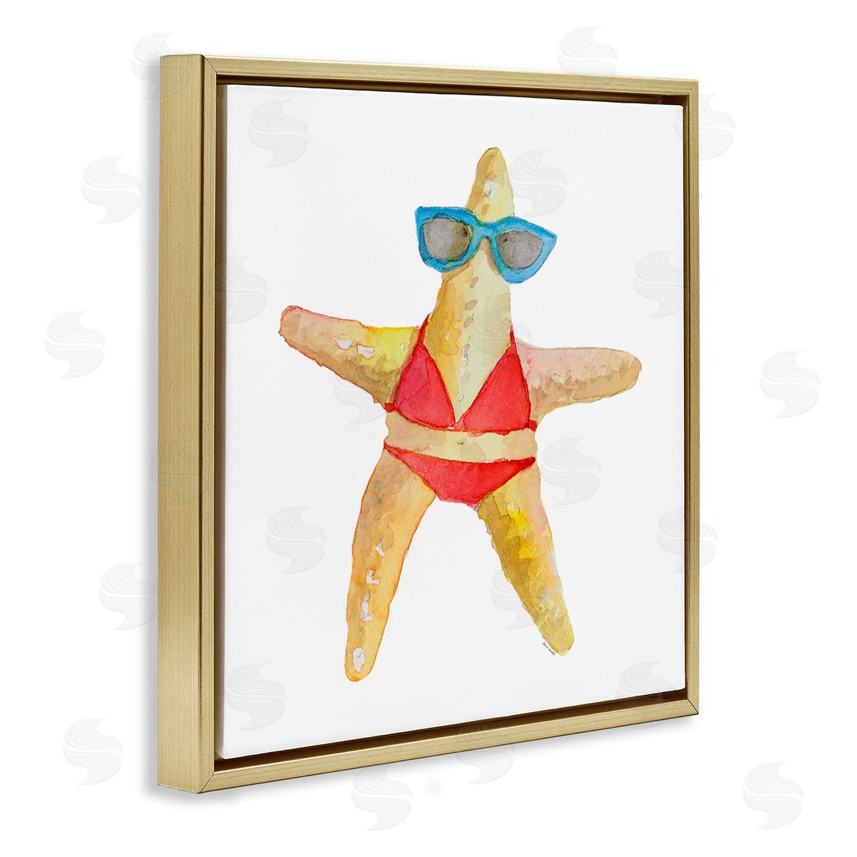 Fun Swimsuit Starfish Gold Floating Frame Canvas Wall Art, Home Decor by Lanie Loreth