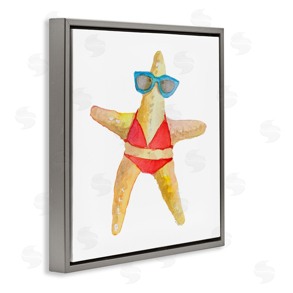 Fun Swimsuit Starfish Grey Floating Frame Canvas Wall Art, Home Decor by Lanie Loreth