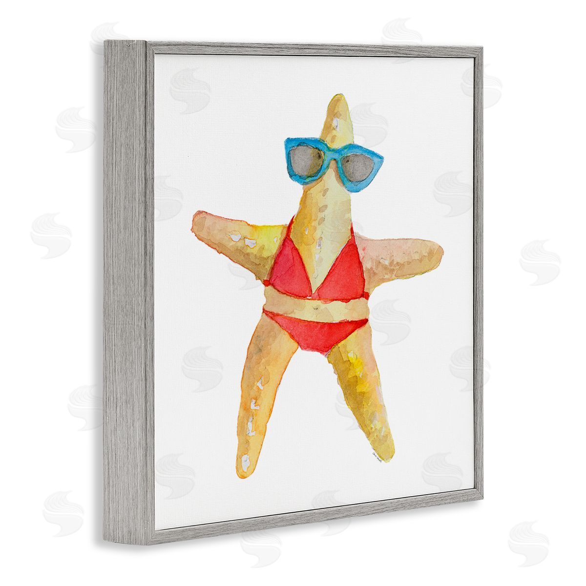 Fun Swimsuit Starfish Grey Frame Print Wall Art, Home Decor by Lanie Loreth