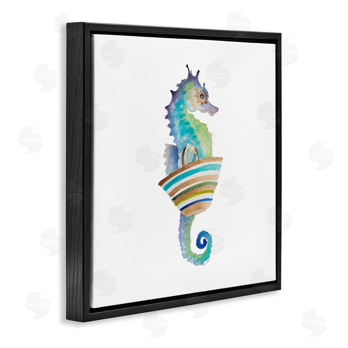 Summer Ready Seahorse Black Floating Frame Canvas Wall Art, Home Decor by Lanie Loreth
