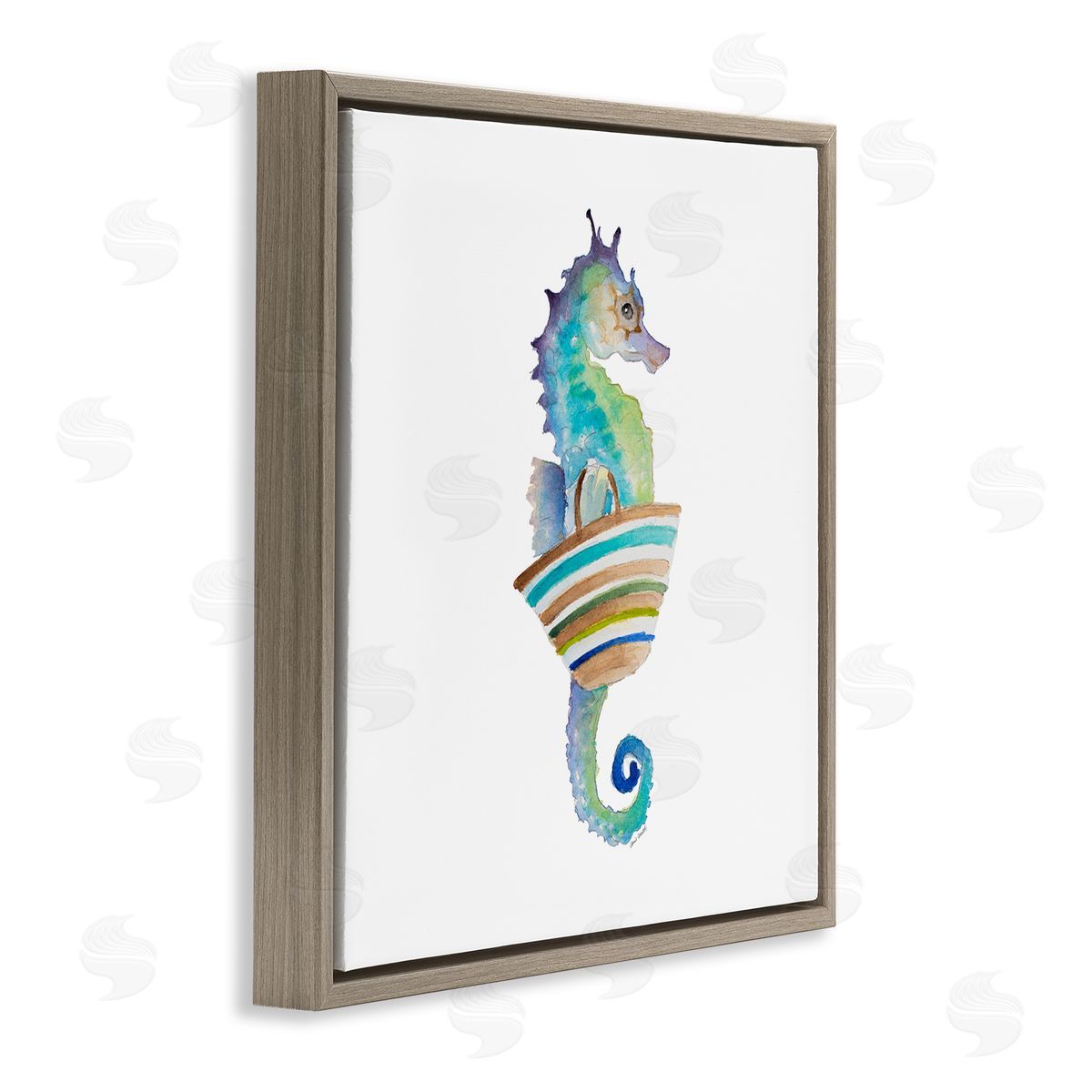 Summer Ready Seahorse Brown Floating Frame Canvas Wall Art, Home Decor by Lanie Loreth