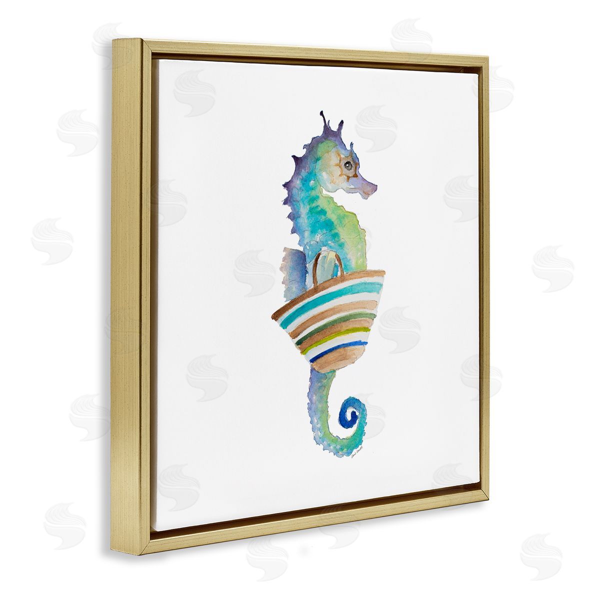 Summer Ready Seahorse Gold Floating Frame Canvas Wall Art, Home Decor by Lanie Loreth