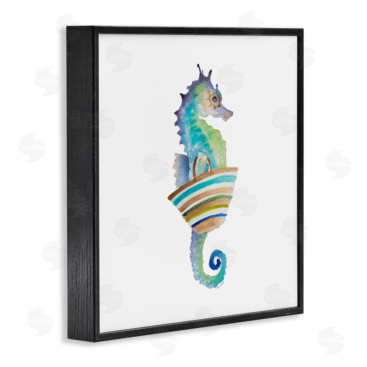 Summer Ready Seahorse Black Frame Print Wall Art, Home Decor by Lanie Loreth