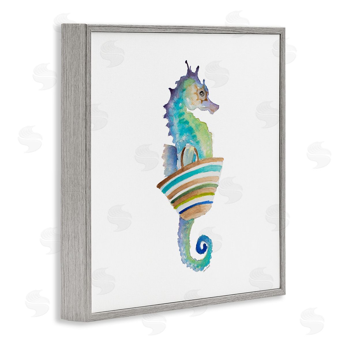 Summer Ready Seahorse Grey Frame Print Wall Art, Home Decor by Lanie Loreth