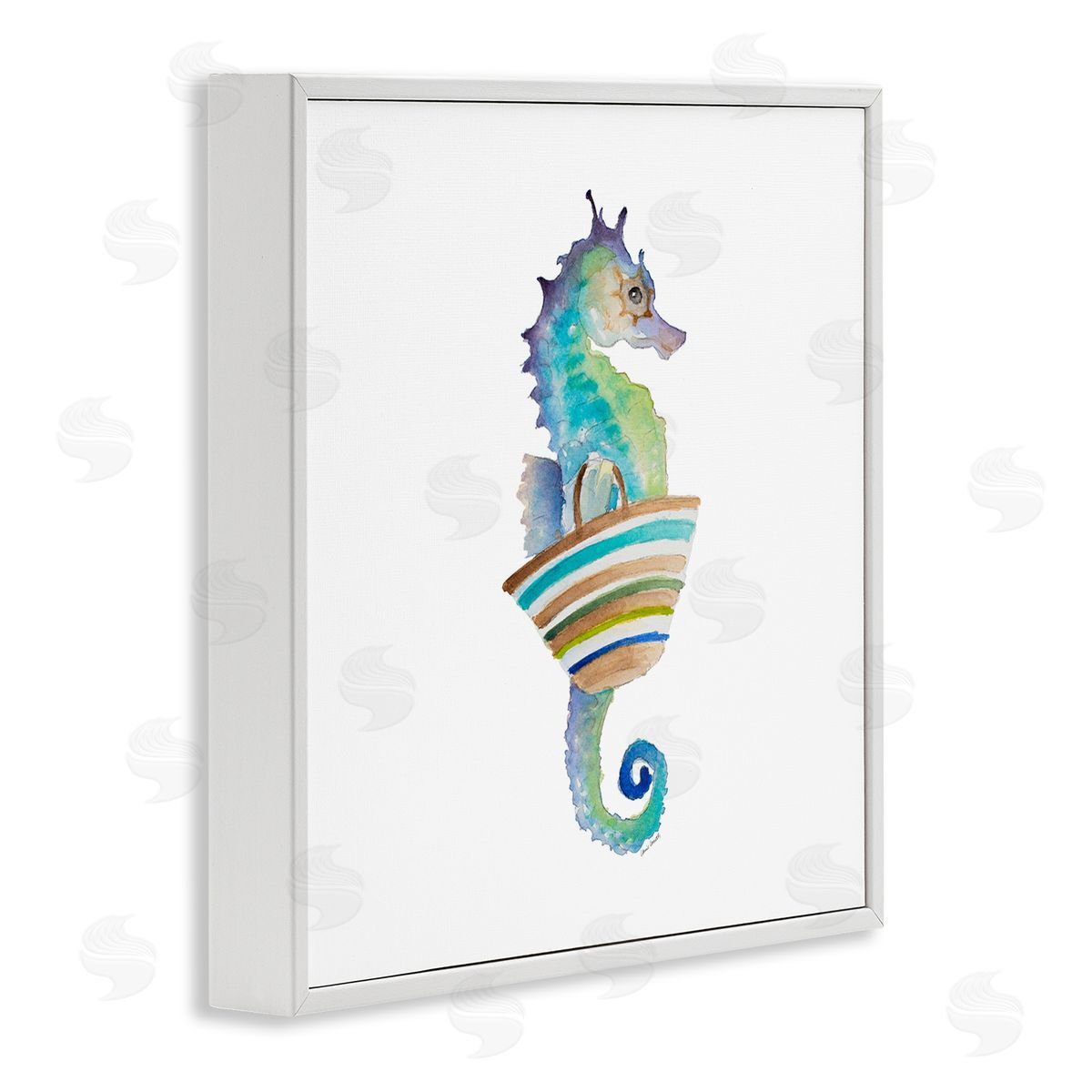 Summer Ready Seahorse White Frame Print Wall Art, Home Decor by Lanie Loreth