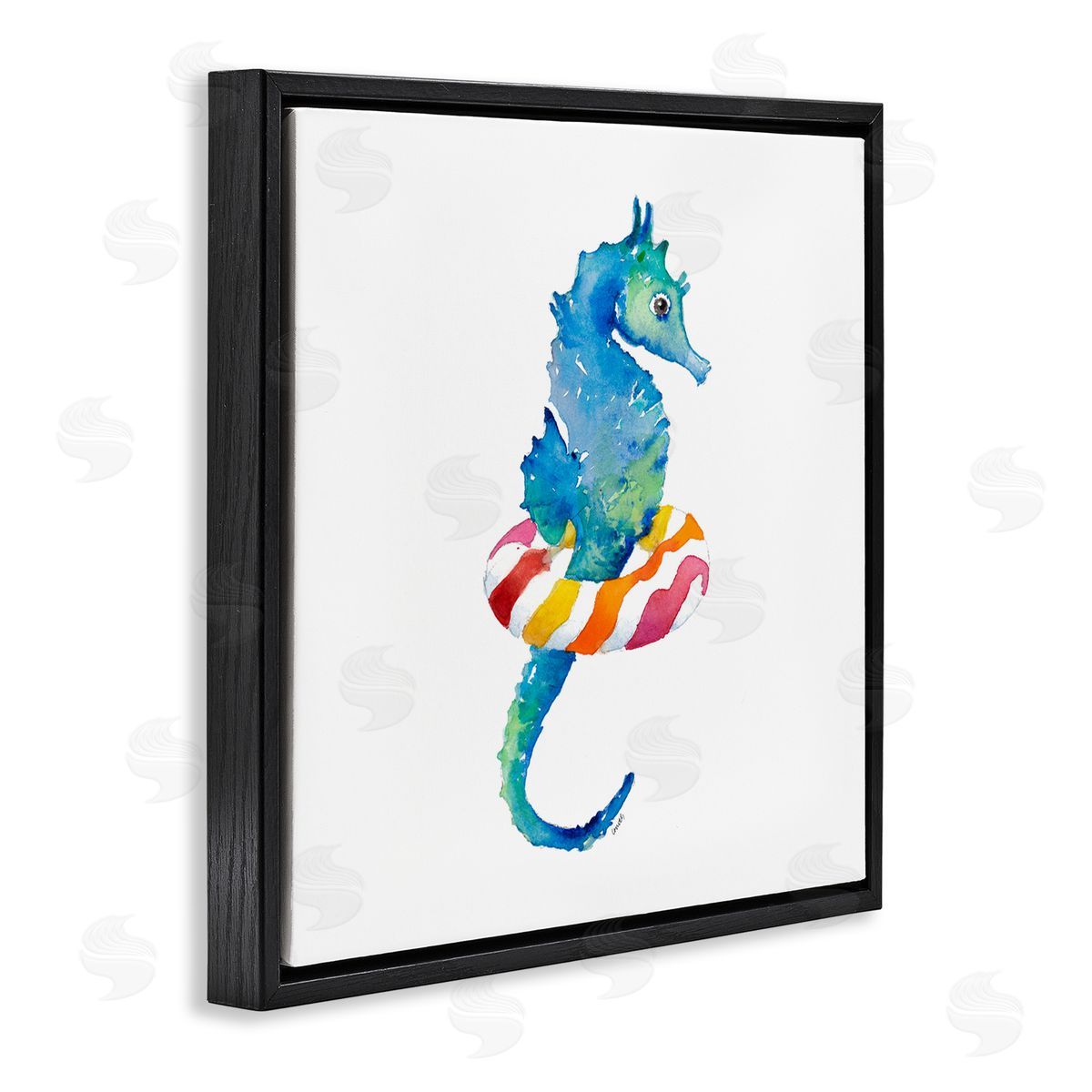 Summer Float Seahorse Black Floating Frame Canvas Wall Art, Home Decor by Lanie Loreth