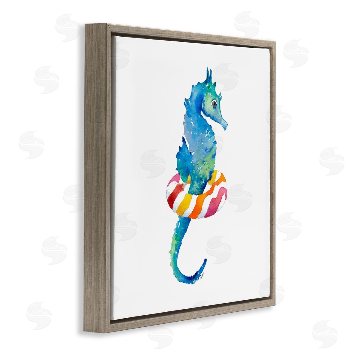 Summer Float Seahorse Brown Floating Frame Canvas Wall Art, Home Decor by Lanie Loreth