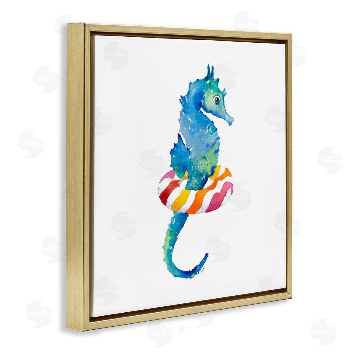 Summer Float Seahorse Gold Floating Frame Canvas Wall Art, Home Decor by Lanie Loreth