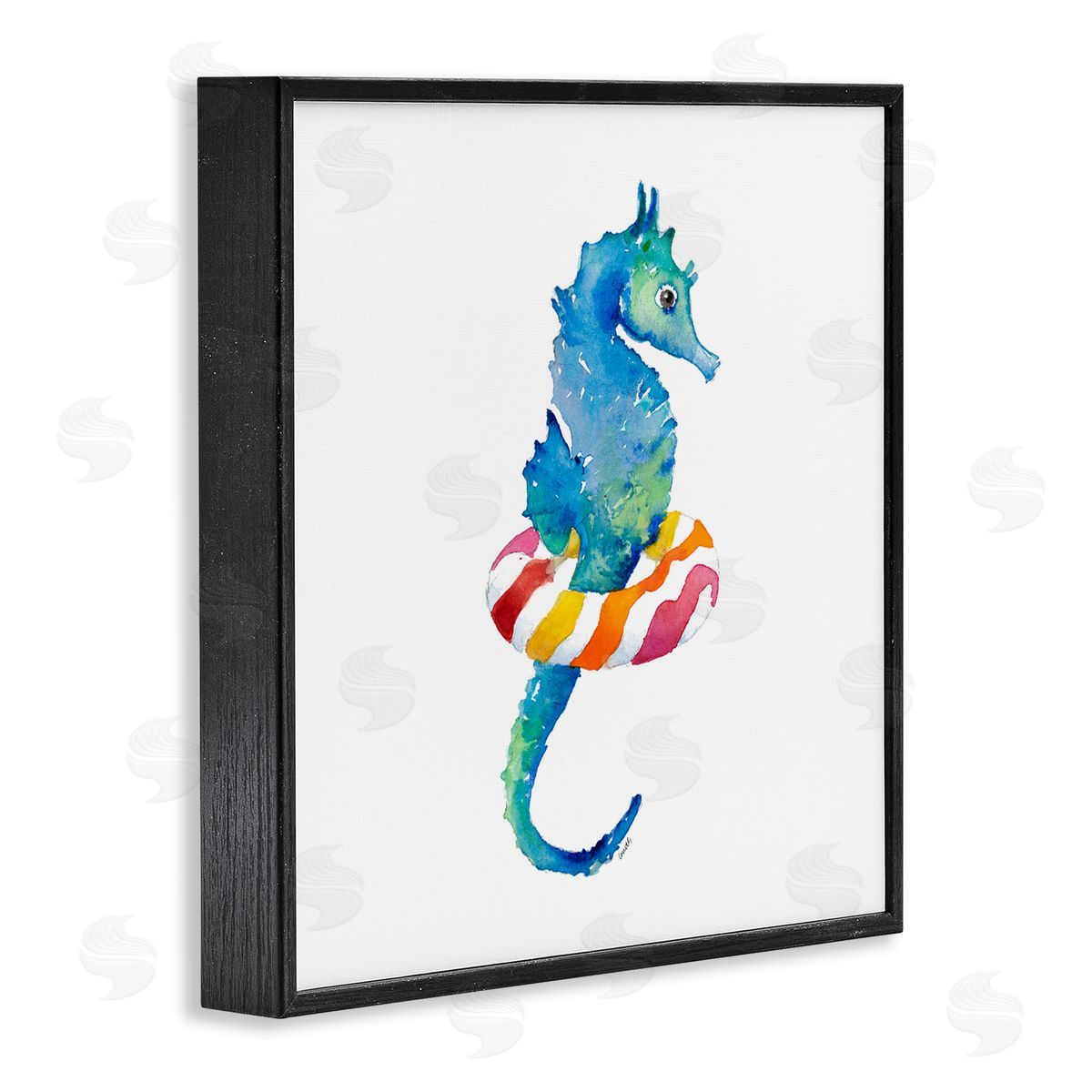 Summer Float Seahorse Black Frame Print Wall Art, Home Decor by Lanie Loreth