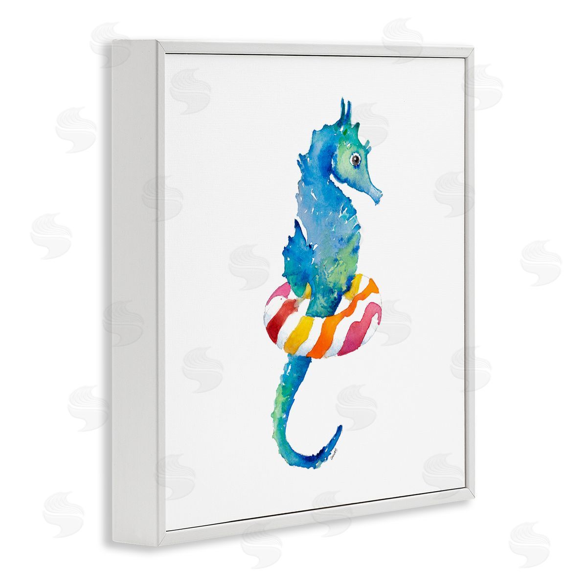 Summer Float Seahorse White Frame Print Wall Art, Home Decor by Lanie Loreth